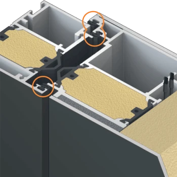 Gedämmter Profilaufbau einer Inotherm Aluminiumhaustür im Schnitt