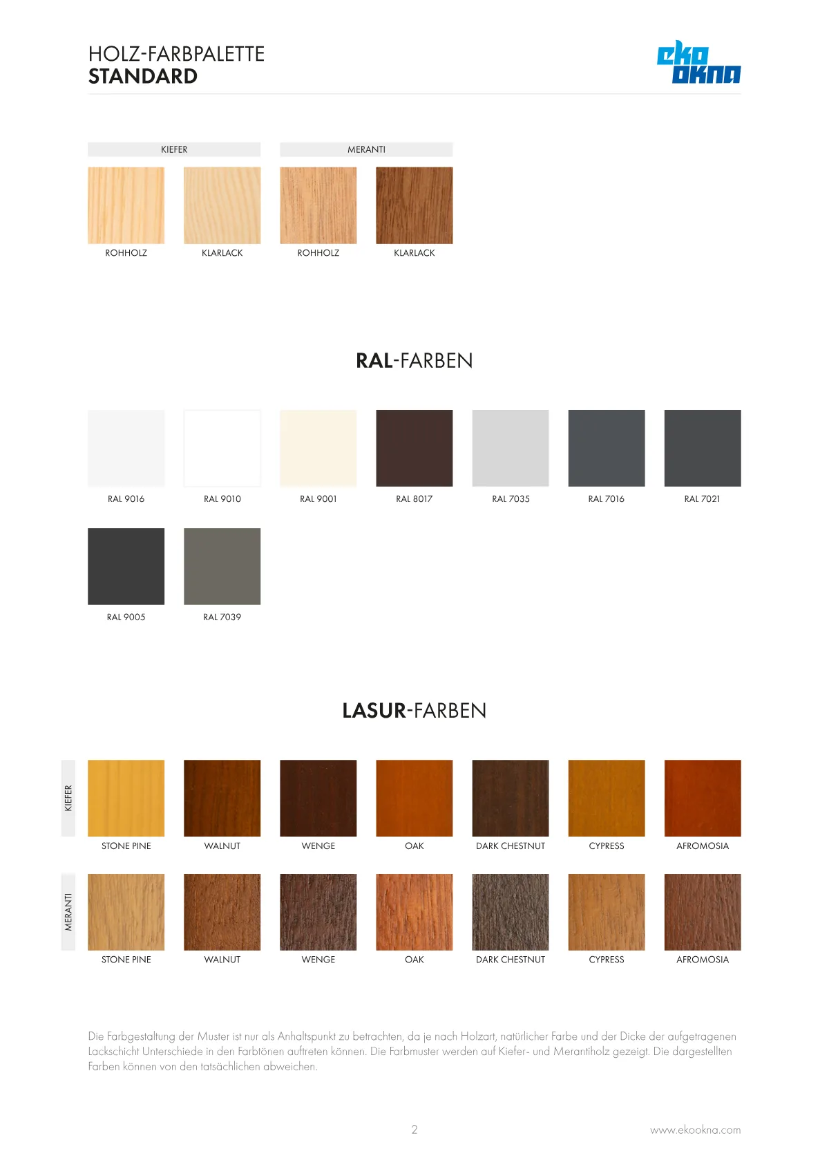 Holz-Farbpalette Standard